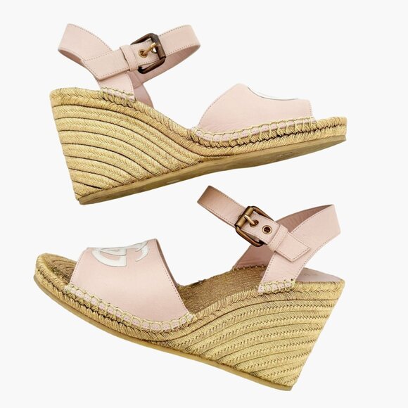 Gucci Flor GG Espadrille Wedge Sandals EU 39.5 US 9.5 Pink Gold Platform Heel - Picture 7 of 11